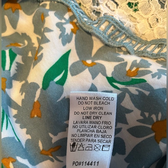 Staccato Teal Floral White Lace Trim Lightweight Tank Top Size M - Picture 5 of 8